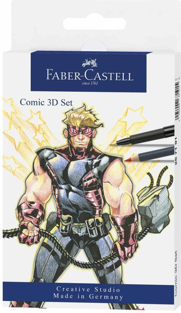 Faber Castell Pitt Artist Pen Comic Tuschestift-Set mit Brush und Fine Spitzen in Schwarz, Grau und Multicolour für Profis - Bild 1