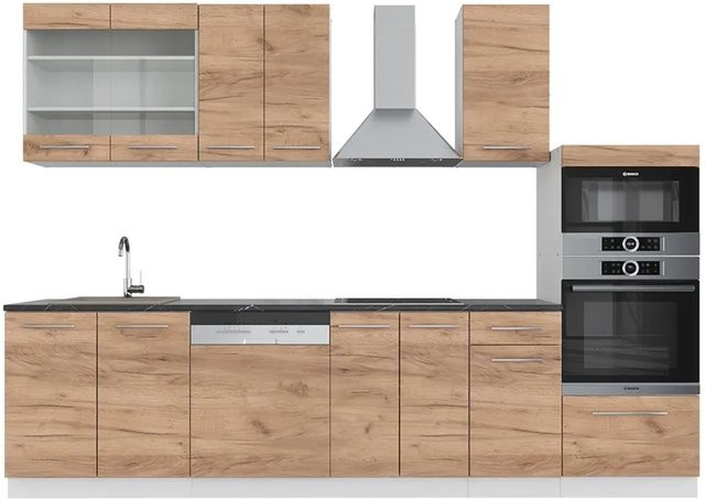 Vicco Fame-Line Küchenzeile Goldkraft Eiche Weiß und Anthrazit mit Hochschrank Breite: 300 cm - Bild 1