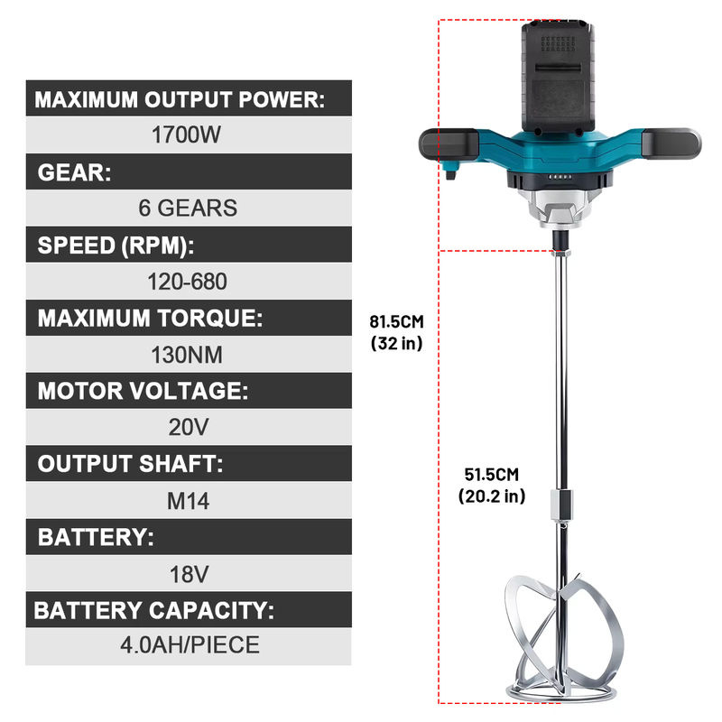G perfil 6 Gänge Akku-Betonmischer für Makita 18 V Akku-Pin, bürstenloser Zementmörtel- und Gipsmischer für Farbmischungen - Bild 5