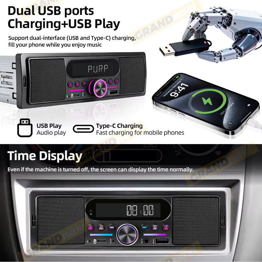 Grandnavi Auto-MP3-Radio-Player mit Bluetooth, USB und AUX in Schwarz - Bild 6