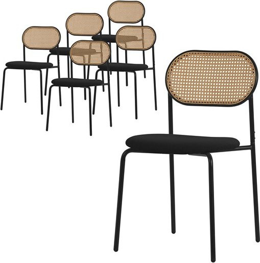 ML-Design Esszimmerstuhl 6er Set Schwarz mit Rattan-Geflecht und Polsterung - Bild 1