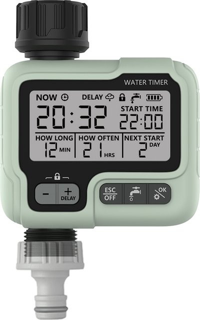 HCT-322 Digitaler Bewässerungstimer mit LCD-Display, Intelligente Gartenbewässerung für den Außenbereich, Grün - Bild 1