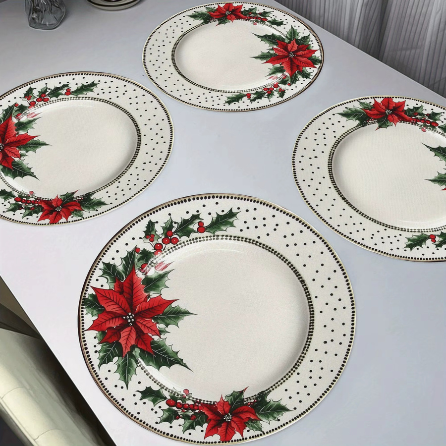 VIKAMA 4er Set Weihnachtsstern Tischset in Rot und Grün mit floralem Design - Bild 2