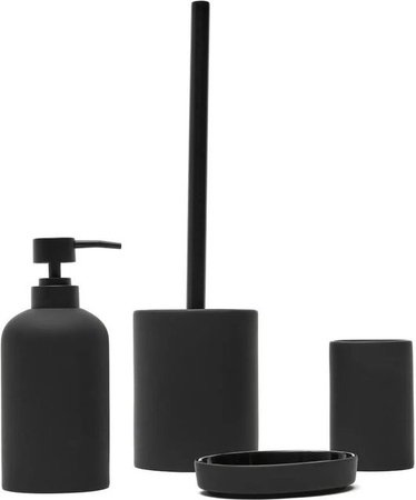 Swiss Aqua Technologies Badaccessoires Set aus Keramik in Schwarz Matt bestehend aus Seifenspender, Seifenablage, Zahnbürstenbecher und WC-Garnitur
