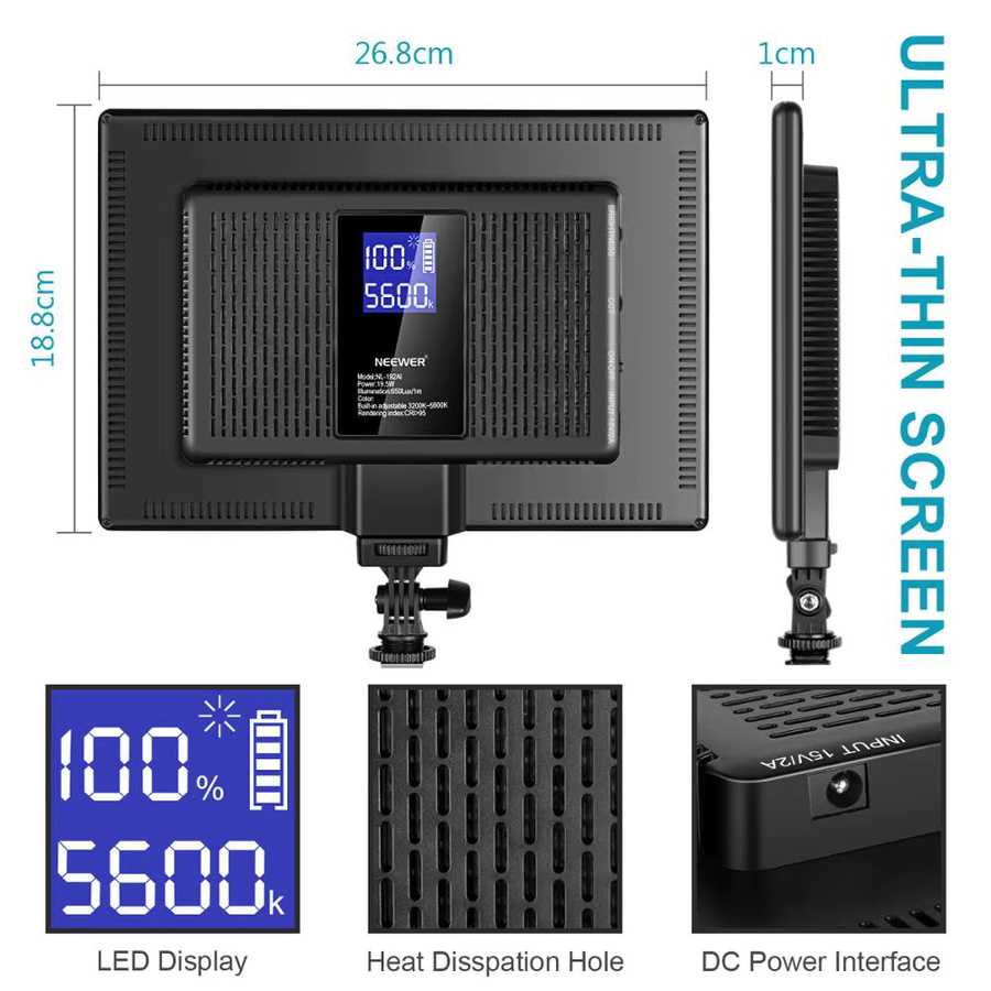 NEEWER 192 LED Videolicht-Panel 19,5W Bi-Color Softlight mit 4000mAh Akku in Schwarz für Fotografie und Live-Streaming - Bild 2