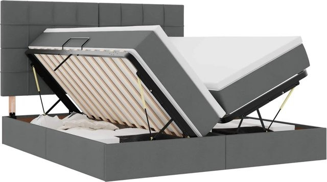 vidaXL Bett mit LED-Lichtleisten und Lift-up-Basis in Dunkelgrau, B/T/H: 180 x 200 x 88 cm - Bild 1