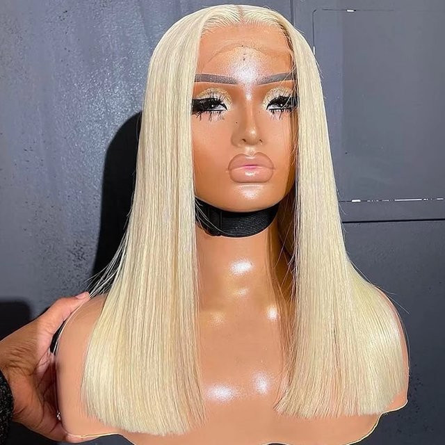 HJ WEAVE BEAUTY Blonde Lace-Front-Perücke, kurzer Bob, Echthaar, Damen - Bild 1
