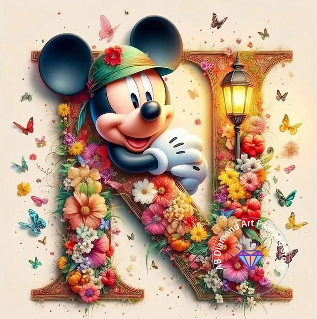 Mickey Maus Minnie Buchstabe Diamantmalerei Set PawPaw Paradise 5D DIY Diamantstickerei Kreuzstickerei Handgemachte Kunst Heimdekoration, Farbe: Mehrfarbig, B/H: 50 x 50 cm - Bild 1