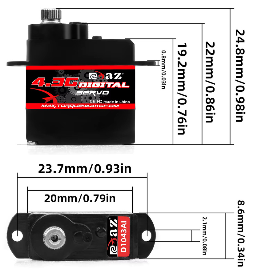 RCXAZ Micro Digital Servo, Metallgetriebe, 180° Drehen - Bild 4