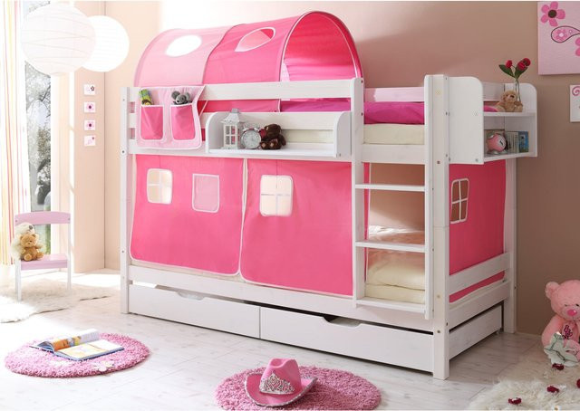 TiCAA Etagenbett Marcel aus Kiefer Massivholz in Weiß Classic für Kinder - Bild 1