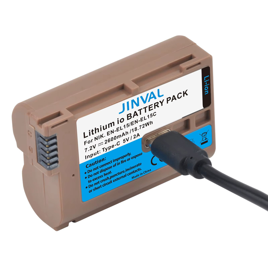JINVAL EN-EL15C Ersatzakku mit 2600 mAh und USB-C Eingang für Nikon Z5, Z6, Z6 II, Z7, Z7II, D7000, D7100, D7200, D850 und D750 - Bild 2