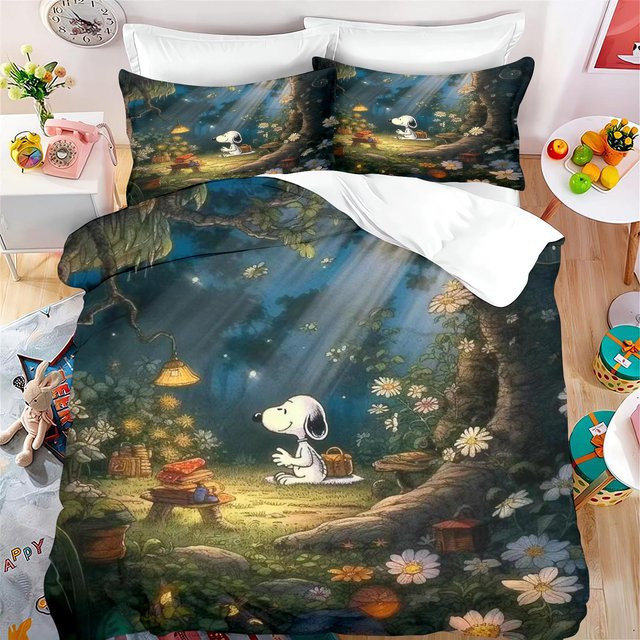 Snoopy Cartoon Bettwäsche-Set von Lodestar, 3-teilig mit Bettbezug und Kissenbezügen aus Mikrofaser, Mehrfarbig, B/H: 200 x 200 cm - Bild 1