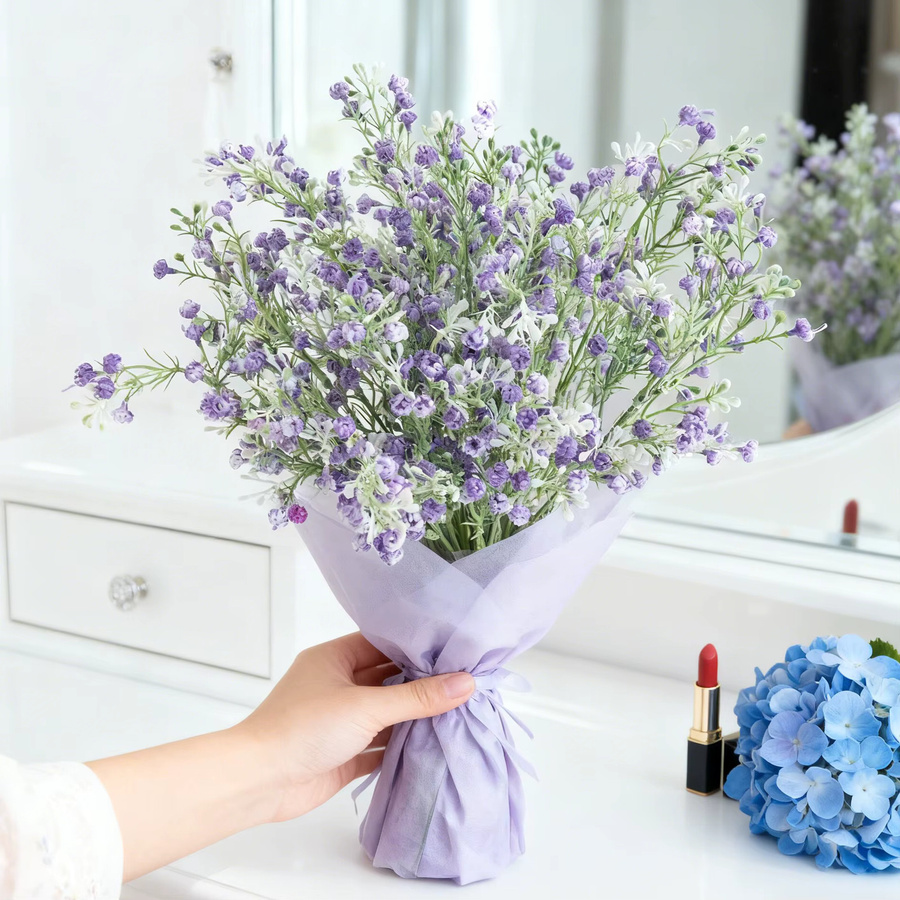 Künstliche Gypsophila Blumen in Rot und Lila für Hochzeiten und Valentinstag zur Tischdekoration - Bild 1