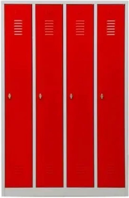 PROREGAL Garderobenspind Camel 4-Fächer aus Metall mit Vorhängeschloss, Farbe: Grau-Rot, H x B x T: 180 x 117 x 50 cm - Bild 1