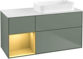V&B Waschtischunterschrank Finion mit Wandbeleuchtung, Farbe: Olivenmatt Lack, B/T/H: 120 x 60 cm - Bild 1