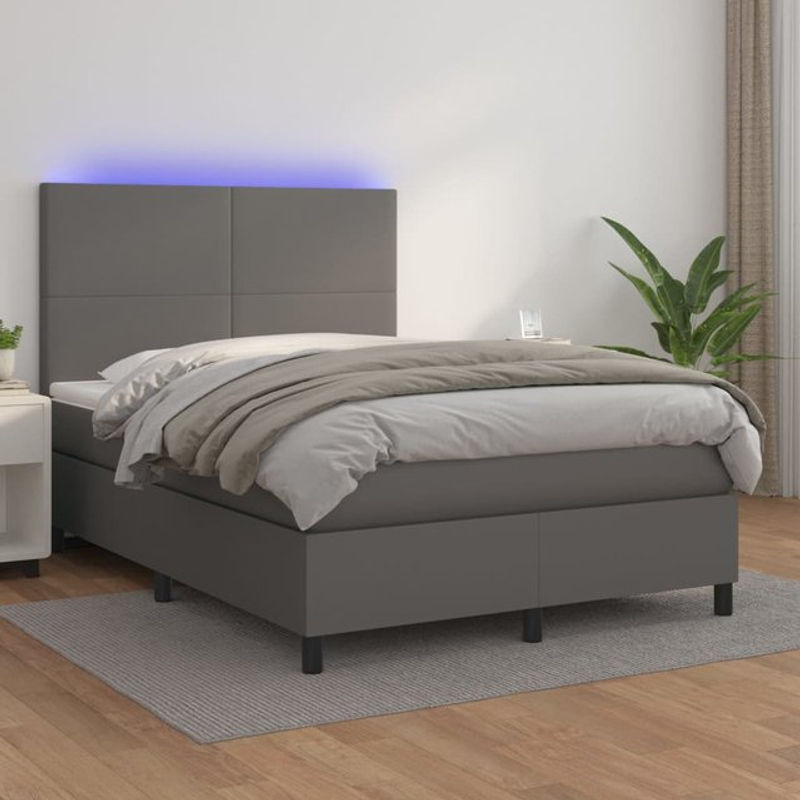 Vidaxl Kontinentalbett mit Matratze und LED in Grau aus Kunstleder, B/T: 140 x 200 cm - Bild 1