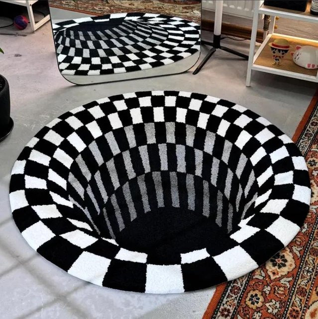 Runder Teppich Lodestar mit 3D Sechskant Tunnel Design in Graphitschwarz, Durchmesser: 40 cm - Bild 1