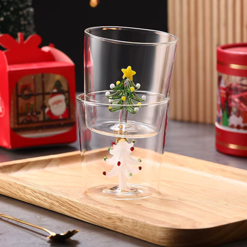 YWDL Weihnachtsglas mit 3D-Muster für Kaffee oder Wein, transparent, 300 ml - Bild 4