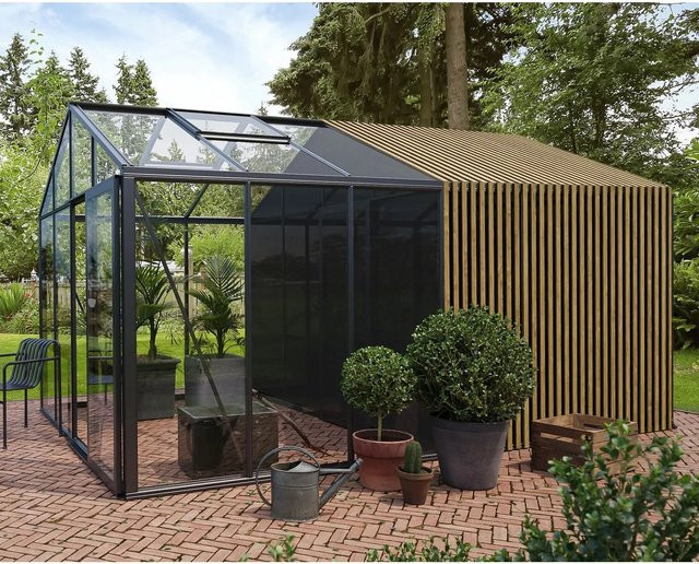 Bloomcabin Gewächshaus Klassik Accoya-Fusion GHCLSAF12 in Schwarz mit integriertem Stauraum, Sicherheitsglas und Belüftungssystem - Bild 1