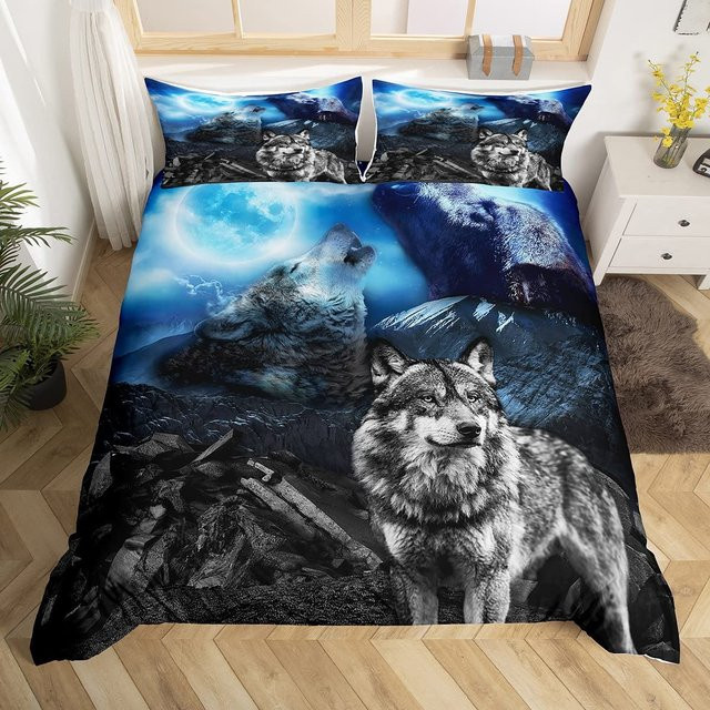 Bettwäsche-Set Binchi Outdoor Product mit Schneewolf-Tiermotiv für Kinder und Jugendliche, Mikrofaser, Blau, B/H: 150 x 200 cm - Bild 1