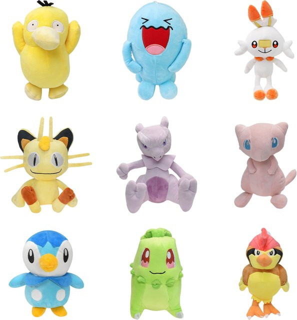 DUODUOBAO Pokémon Plüschtiere, Psyduck Wobbuffet Scorbunny Mauzi Mewtwo Mew Piplup Chikorita Pidgeotto - Bild 1