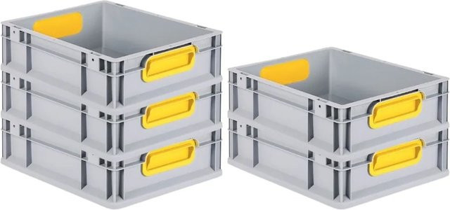 PROREGAL Spar Set 5x Eurobox Nextgen Color Transportboxen mit Griffen, Gelb, H x B x T: 12 x 30 x 40 cm, 11 Liter, Glatter Boden, Geschlossen - Bild 1
