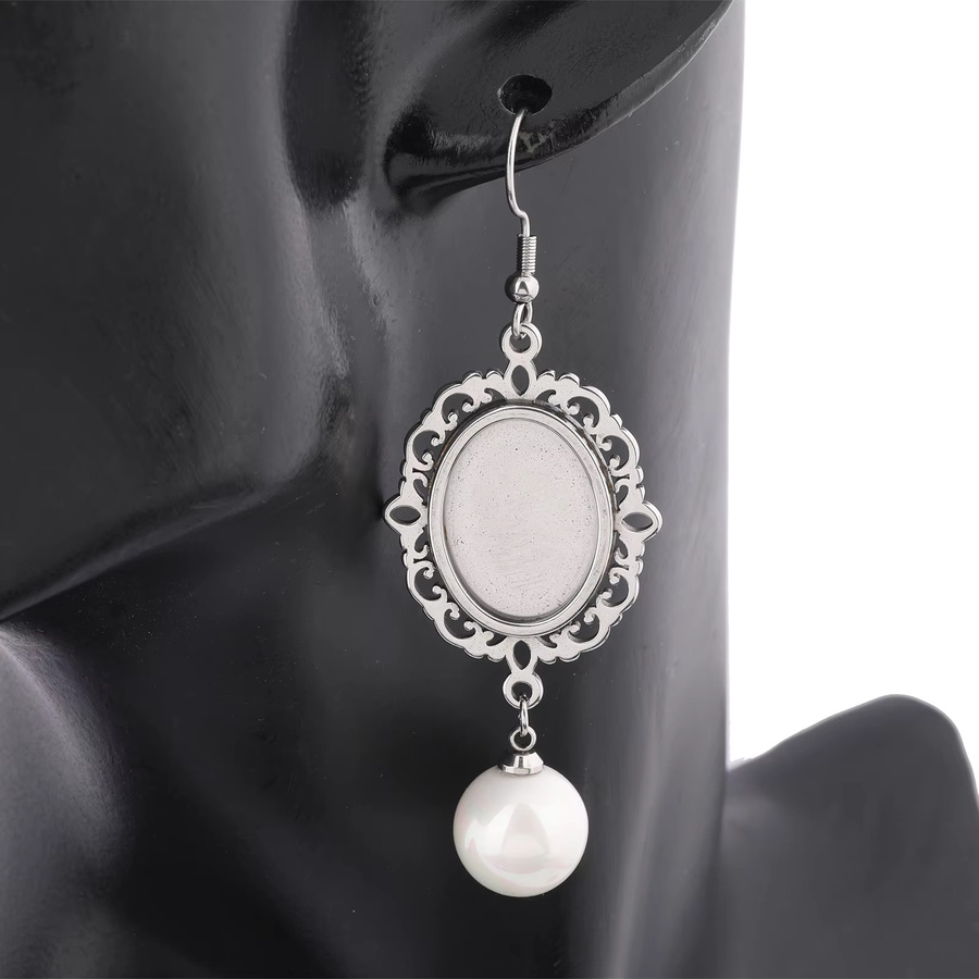 onwear Ohrringrohlinge Edelstahl, 13x18mm, für Blumen-Cabochons mit Perlenanhängern - Bild 5