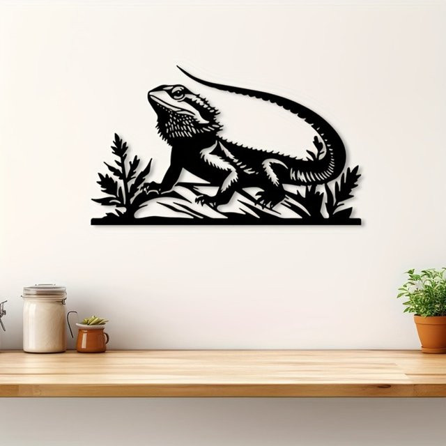 CIFBUY Metall-Wandkunst Bärtiger Drache in Schwarz als exotische Reptilien-Dekoration für Wohnzimmer und Garten - Bild 1