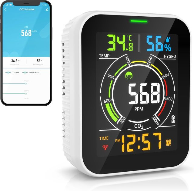 Brandson CO2-Messgerät zur Überwachung der Raumluftqualität mit WLAN und App-Steuerung in Weiß - Bild 1