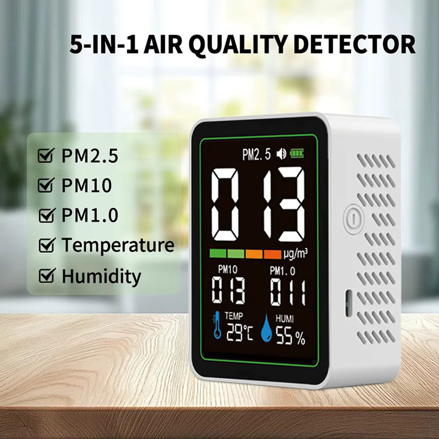 Aideepen 5-in-1 Luftqualitätsmonitor in Weiß mit Temperatur- und Feuchtigkeitsmesser sowie PM2.5, PM1.0 und PM10 Messung und Typ-C-Anschluss - Bild 3