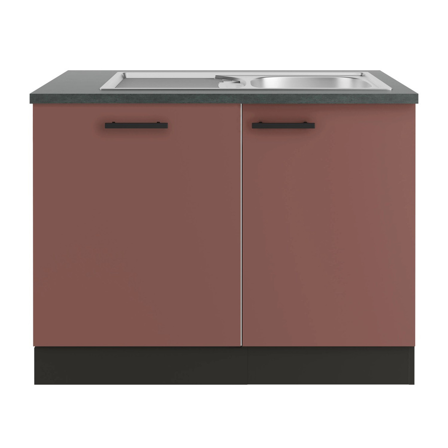 OPTIFIT Nizza407 Küchen-Spülenschrank-Set in Rostrot mit modernem Design und Edelstahl-Elementen - Bild 2