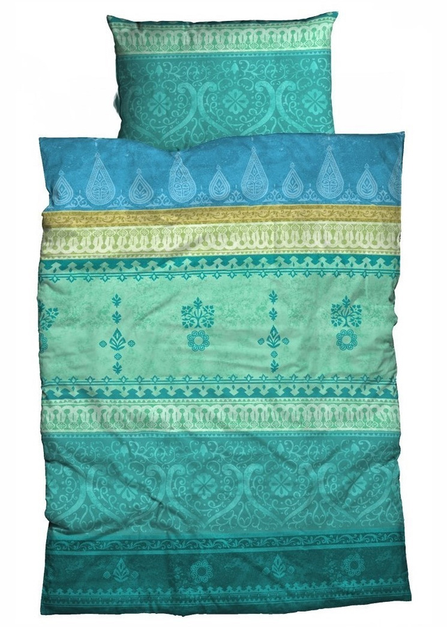Prinz Indi Bettwäsche-Set aus Mako-Satin mit floralem Orient-Design, Reversibel, B/H: 135 x 200 cm, Farben: Orange, Rot, Blau - Bild 1