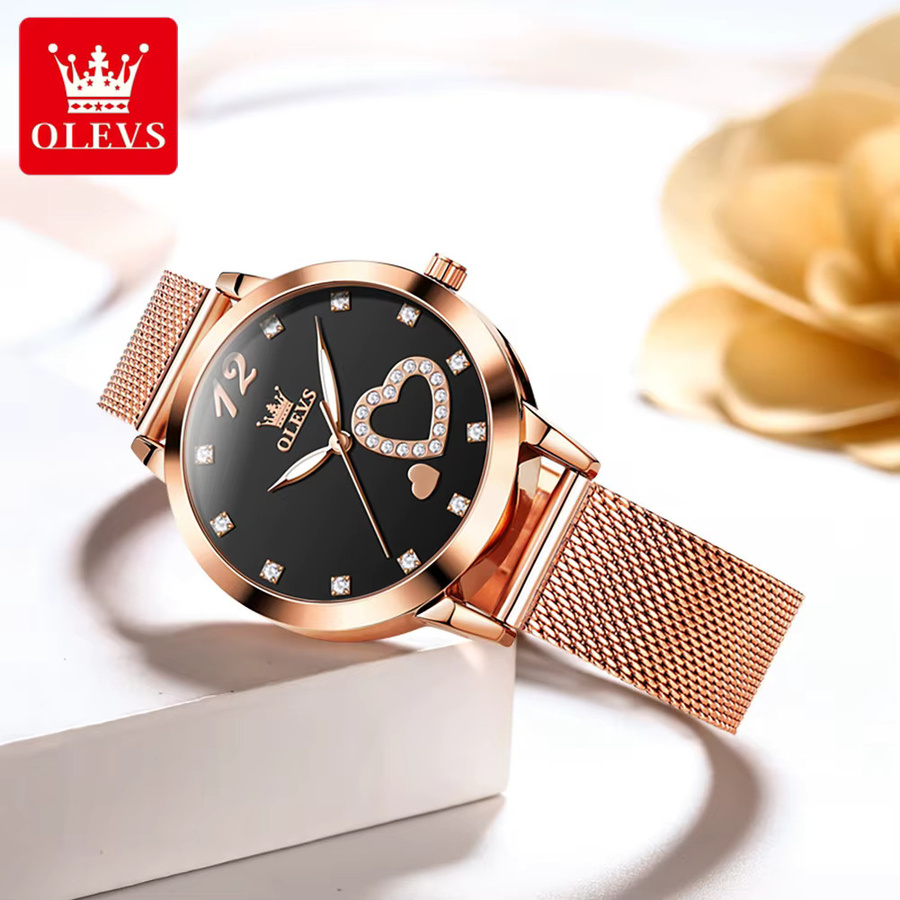 OLEVS Armbanduhr, Quarz, Edelstahl, Roségold, Diamant, Damen - Bild 3