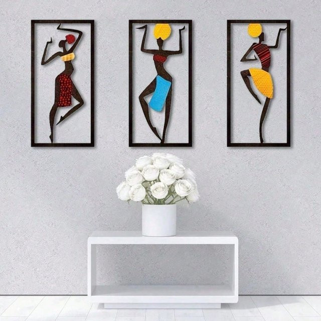 CIFBUY Makramee-Wandbehang im Boho-Stil mit abstrakter Skulptur einer afrikanischen Tänzerin, mehrfarbige Faserkunst für dein Wohnzimmer oder Schlafzimmer - Bild 1