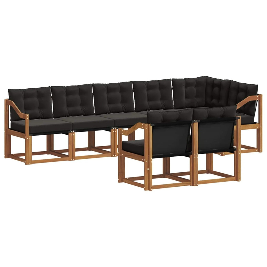 vidaXL Outdoor-Sofagarnitur 8-teilig aus massivem Akazienholz mit Textilene und Kissen in Schwarz und Natur - Bild 2