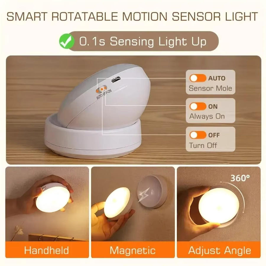 OKAL RED EAST LED Nachtlampe mit Bewegungssensor und 360-Grad-Drehung, weiß, wiederaufladbar und magnetisch - Bild 2