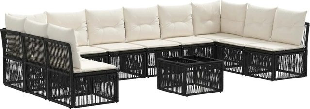 vidaXL Gartensofa-Set 11-teilig in Schwarz aus Poly-Rattan mit Polsterung und Couchtisch in U-Form - Bild 1