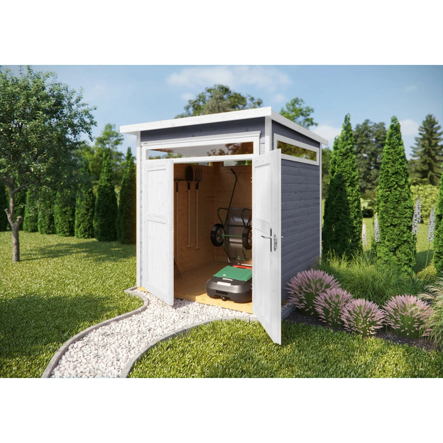 WEKA Gartenhaus 265 mit Flachdach aus Holz in Grau, B/H/T: 220 x 234 x 161 cm - Bild 2