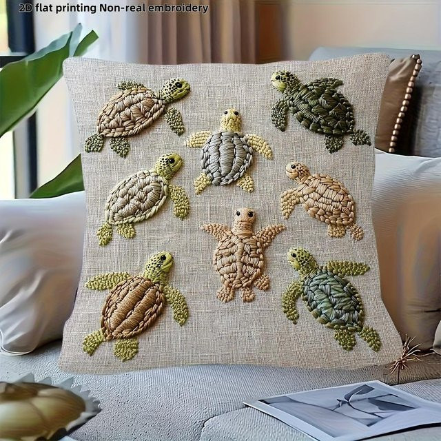 JMG Clothing Kissenbezug mit Schildkröten-Motiv in Beige, quadratisch, B/T: 60 x 60 cm - Bild 1