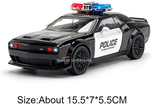 Linyi toy car Challenger 1970 Hellcat Polizei Auto, Modell Spielzeug, 1:32, mit Licht und Sound, ab 14 Jahren - Bild 1