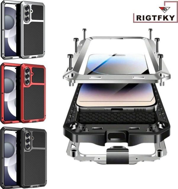 Robuste Schutzhülle aus Aluminium-Metall für Samsung Galaxy S26 Ultra Plus mit integriertem Glasbildschirm in Schwarz - Bild 1