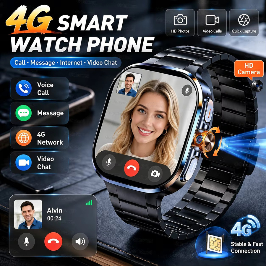 KAVSUMI Smartwatch mit 2,40 Zoll Display, 4G/5G, 190 Grad rotierbarer Kamera, GPS, WLAN und Android 10.0 in Schwarz - Bild 2