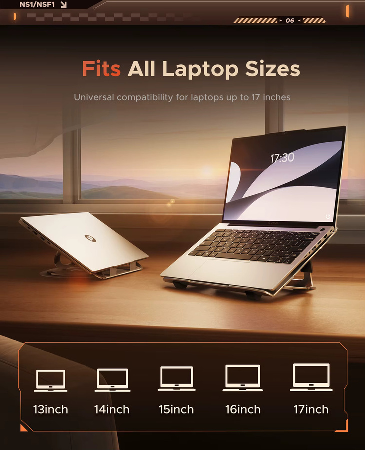 ORICO Laptop-Ständer für Schreibtisch, verstellbarer und 360 Grad drehbarer ergonomischer Notebook-Halter mit RGB-Beleuchtung für Laptops bis 17 Zoll, Silber/Grau - Bild 5