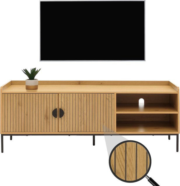 MCW TV-Rack O39 Lowboard in Eucalyptus mit Lamellen-Design, Farbe: Braun, B/T/H: 150 x 40 x 56 cm - Bild 1