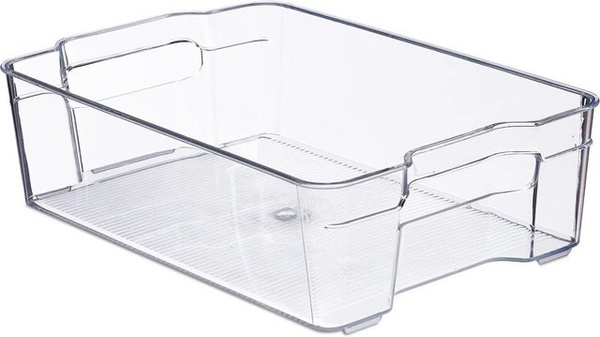 Relaxdays Kühlschrank Organizer aus transparentem PET-Kunststoff mit Griffen, B/T/H: 21,5 x 9 x 32 cm