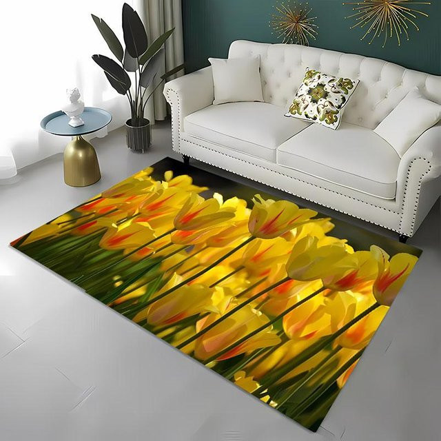 AISILK MOON Tulpen 3D-Druck Teppich, rutschfest und waschbar, Polyester, B/B: 100 x 120 cm - Bild 1
