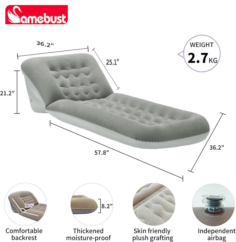 Camebust Aufblasbares Luftbett in Grau, Verstellbare Outdoor-Campingmatratze aus verdicktem beflocktem PVC, Tragbare Reise-Isomatte - Bild 4