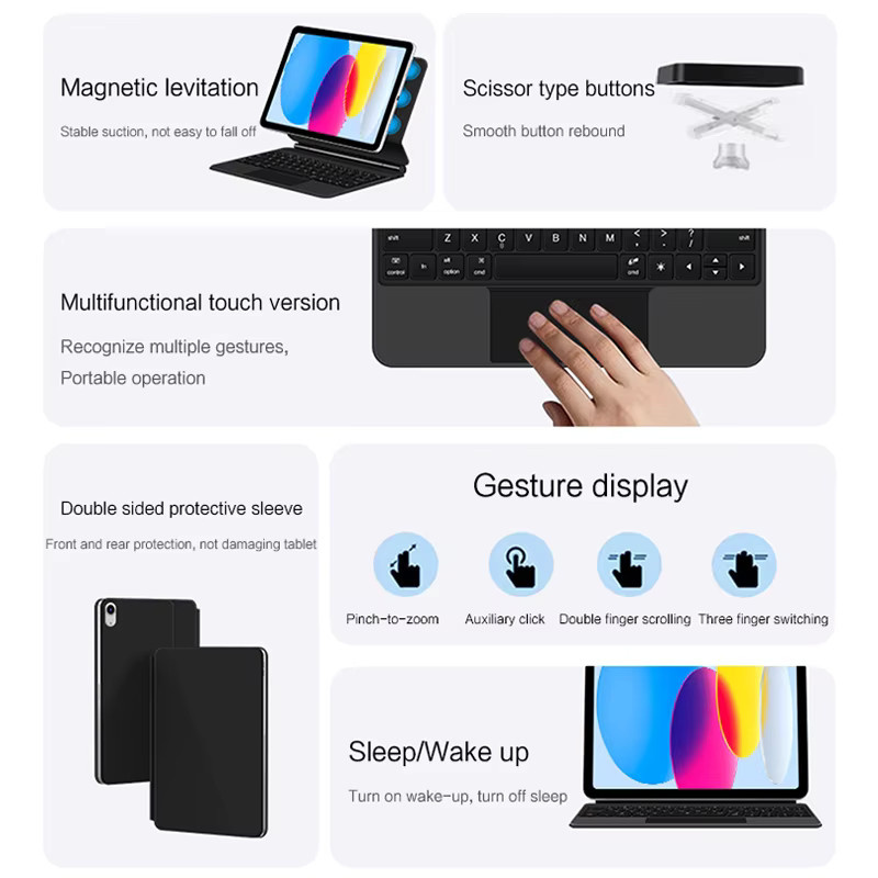 AJIUYU Magic Keyboard Hülle für Apple iPad 11. Generation mit Multi-Touch Trackpad in Schwarz - Bild 2