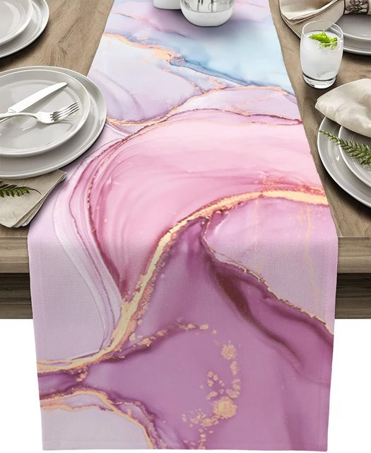 JMG Household Supplies Tischläufer aus Leinen in Rosa Lila Marmor Design, B/H: 150 x 33 cm - Bild 1
