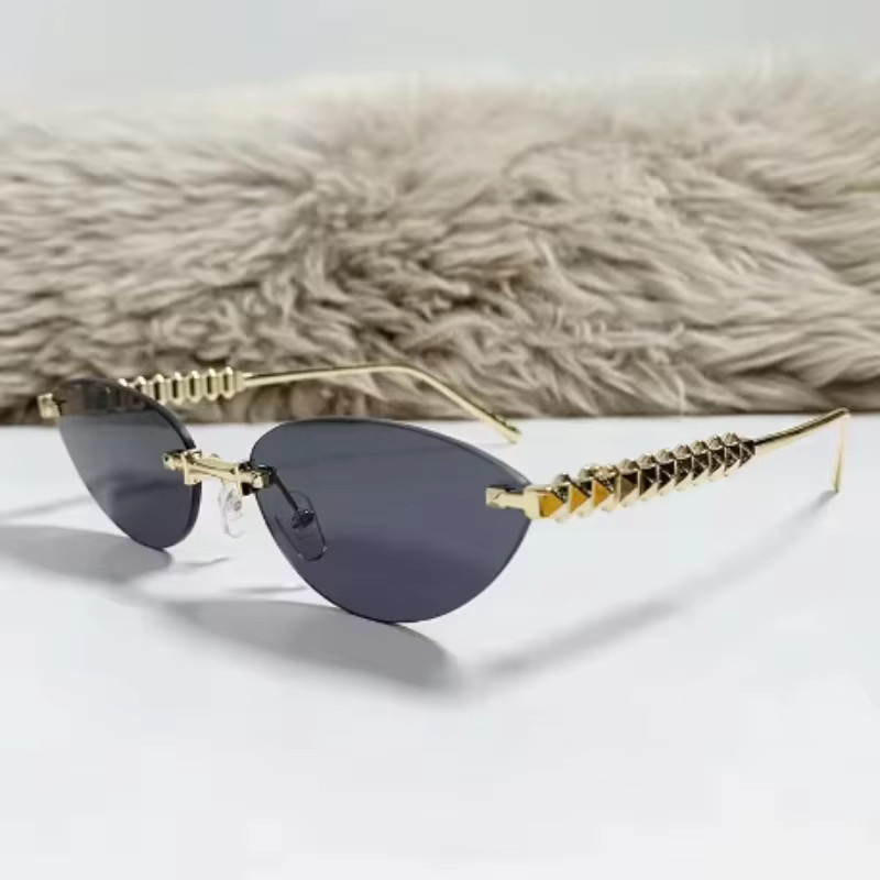 Rexxar Cat Eye Sonnenbrille, randlos, Metall, braun, Damen - Bild 5